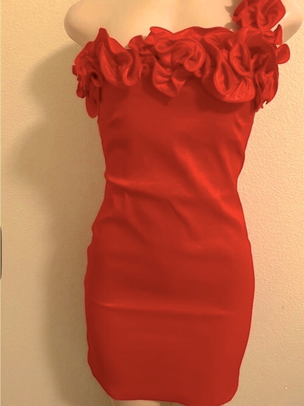 Women’s SNAP Sz 11 NWT Ruffled One-Shoulder Bodycon Padded Bra Red PROM DRESS - Picture 2 of 9